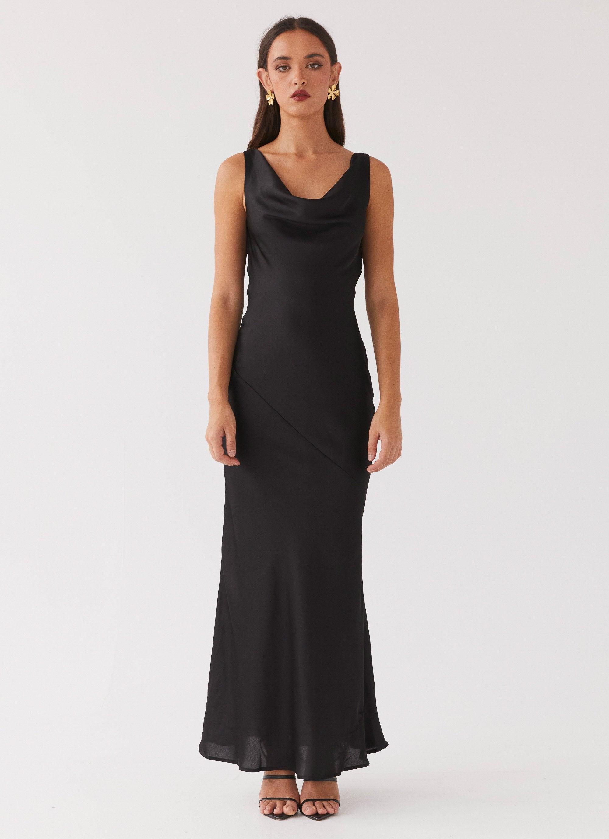 Be Mine Satin Maxi Dress - Black Product Image