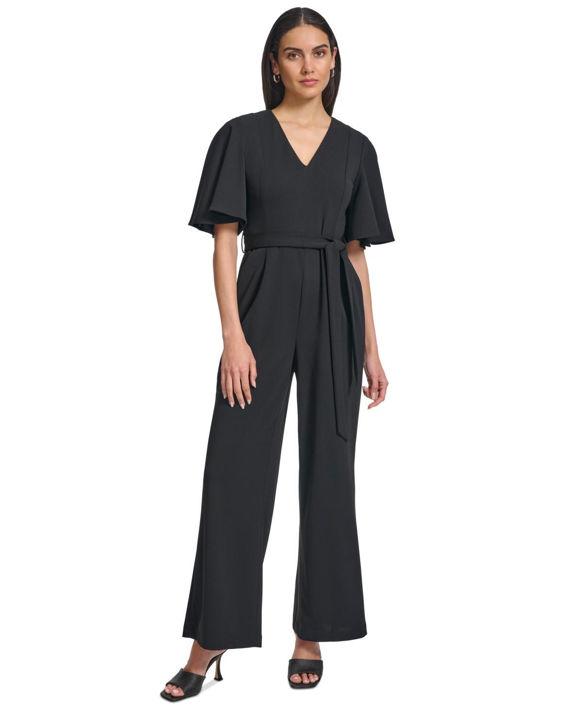 Calvin Klein Womens Flutter-Sleeve Wide-Leg Jumpsuit Product Image