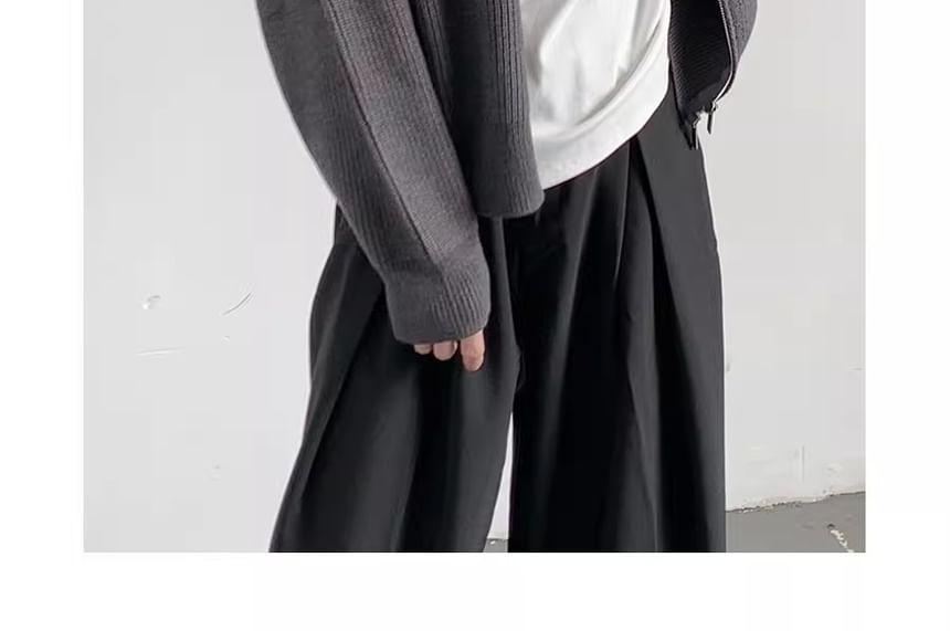 Stand Collar Plain Zip-Up Cardigan Product Image