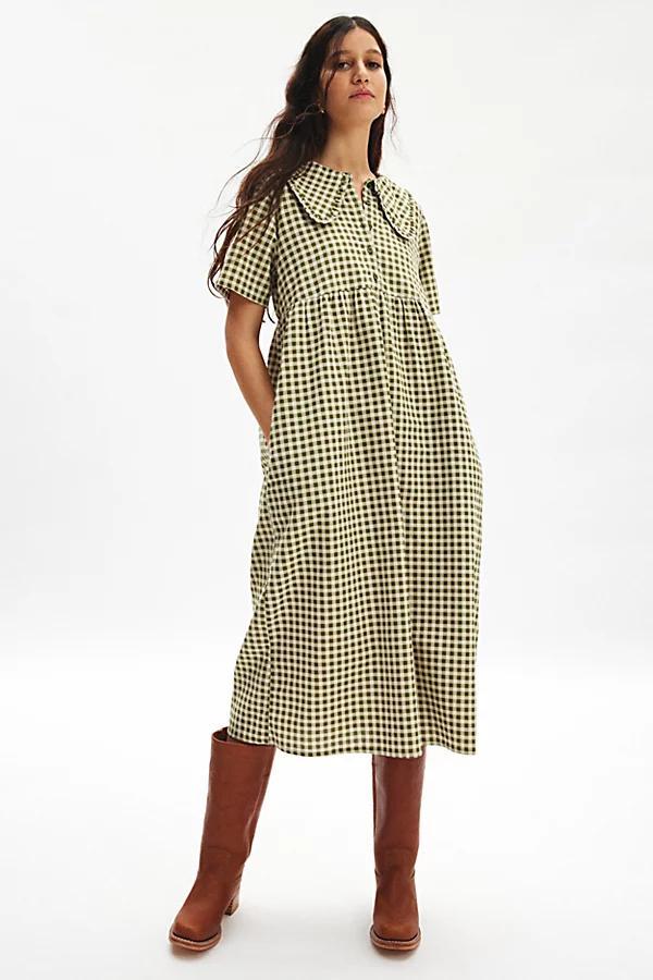 Motel Kior Ruffle Collar Gingham Babydoll Midi Dress Womens at Urban Outfitters Product Image