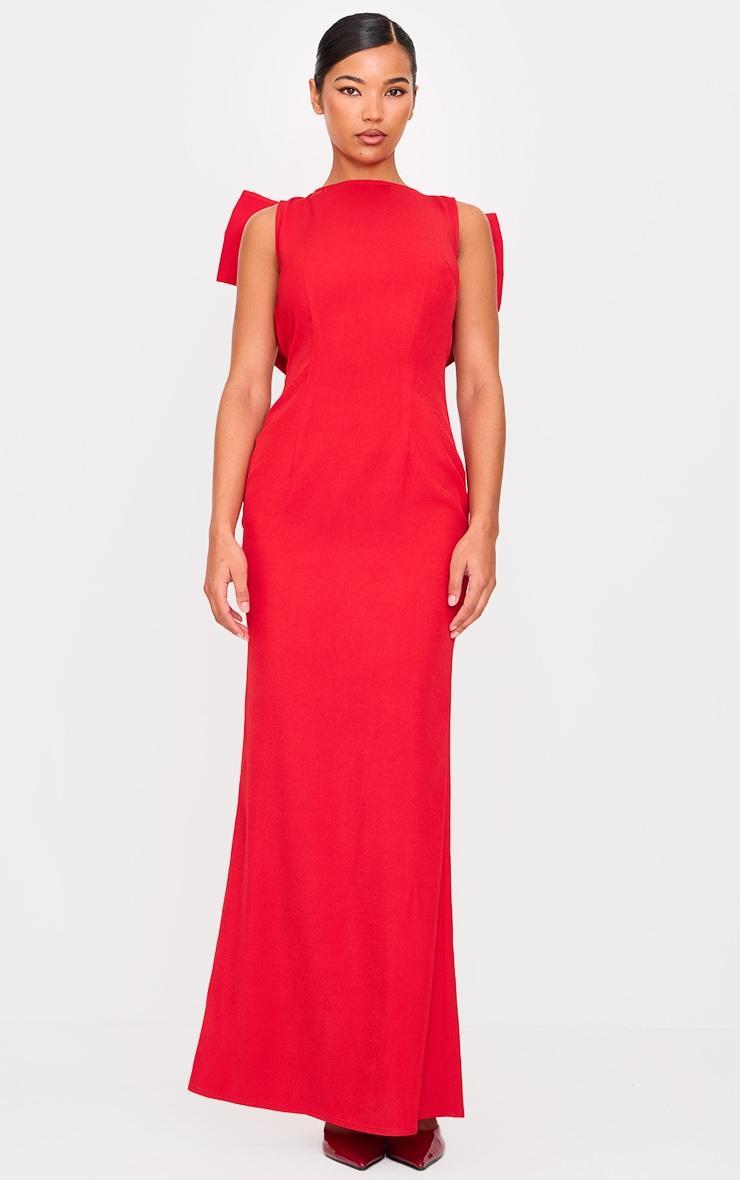 Red Oversized Bow Scoop Back Maxi Dress Product Image