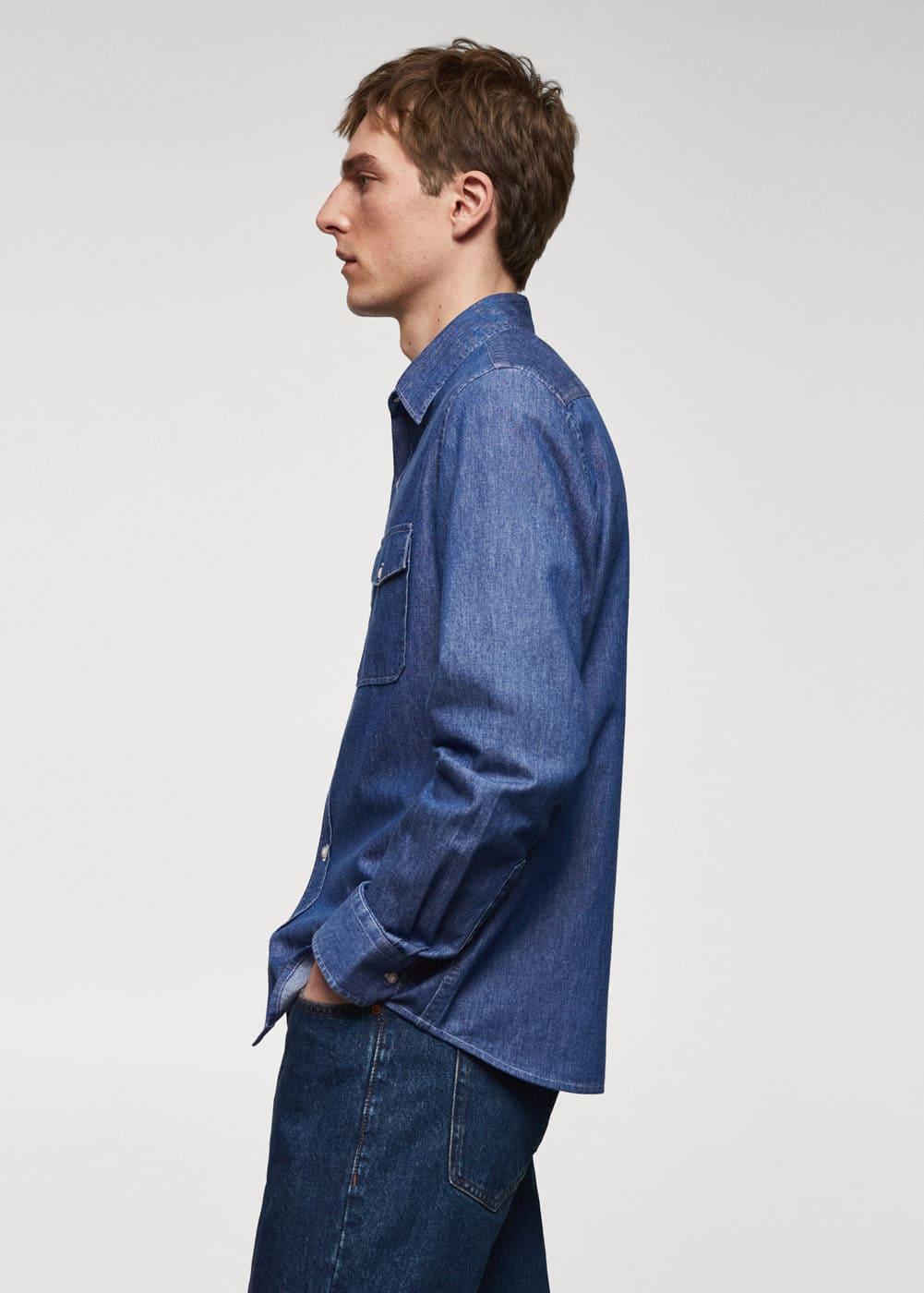 MANGO MAN - Denim overshirt with pockets medium blueMen Product Image