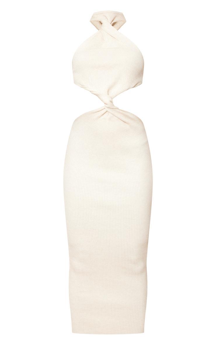 Cream Knitted Twist Front Maxi Dress Product Image