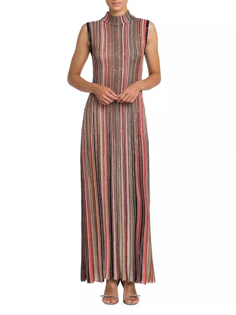 Sleeveless Embellished Stripe Knit Maxi Dress Product Image