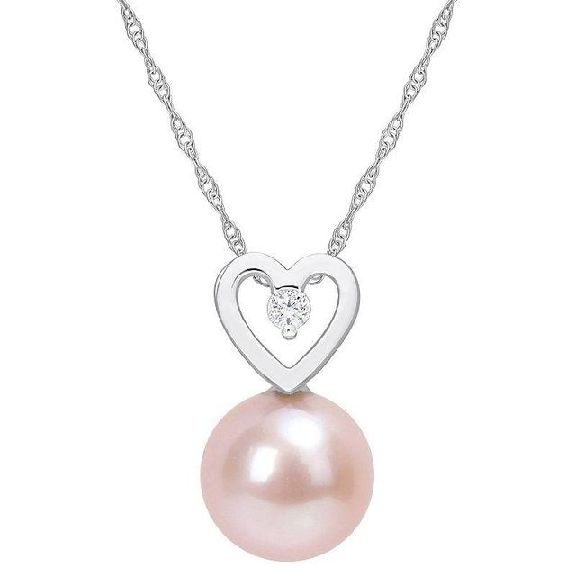 Stella Grace 10k White Gold Dyed Pink Freshwater Cultured Pearl & Diamond Accent Heart Drop Necklace, Womens Product Image