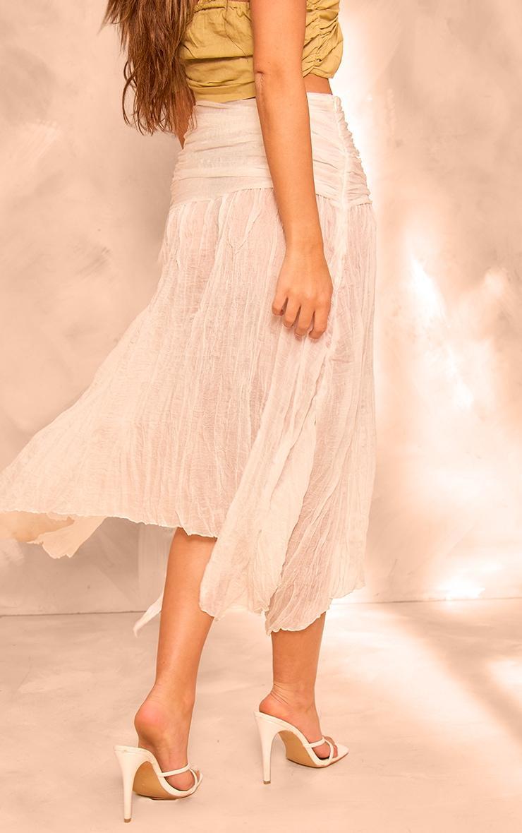 Cream Crinkle Woven Handkerchief Hem Midi Skirt Product Image