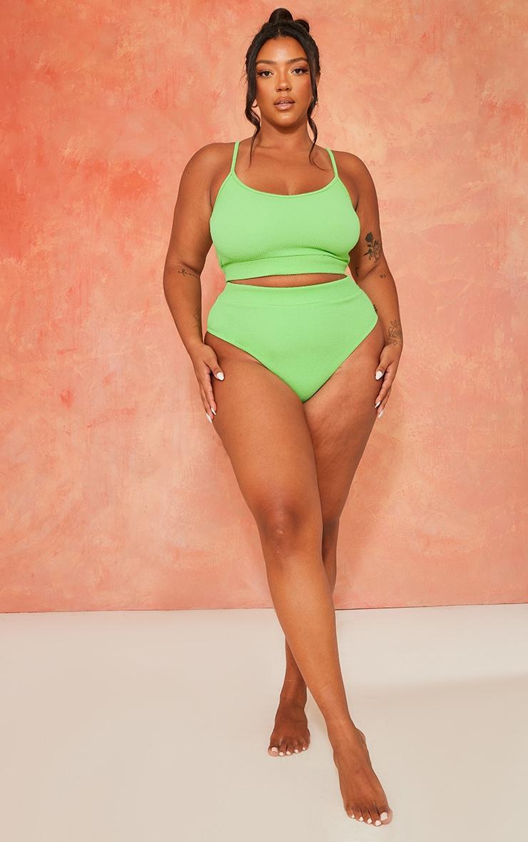 Plus Bright Green Crinkle High Waisted Bikini Bottoms Product Image