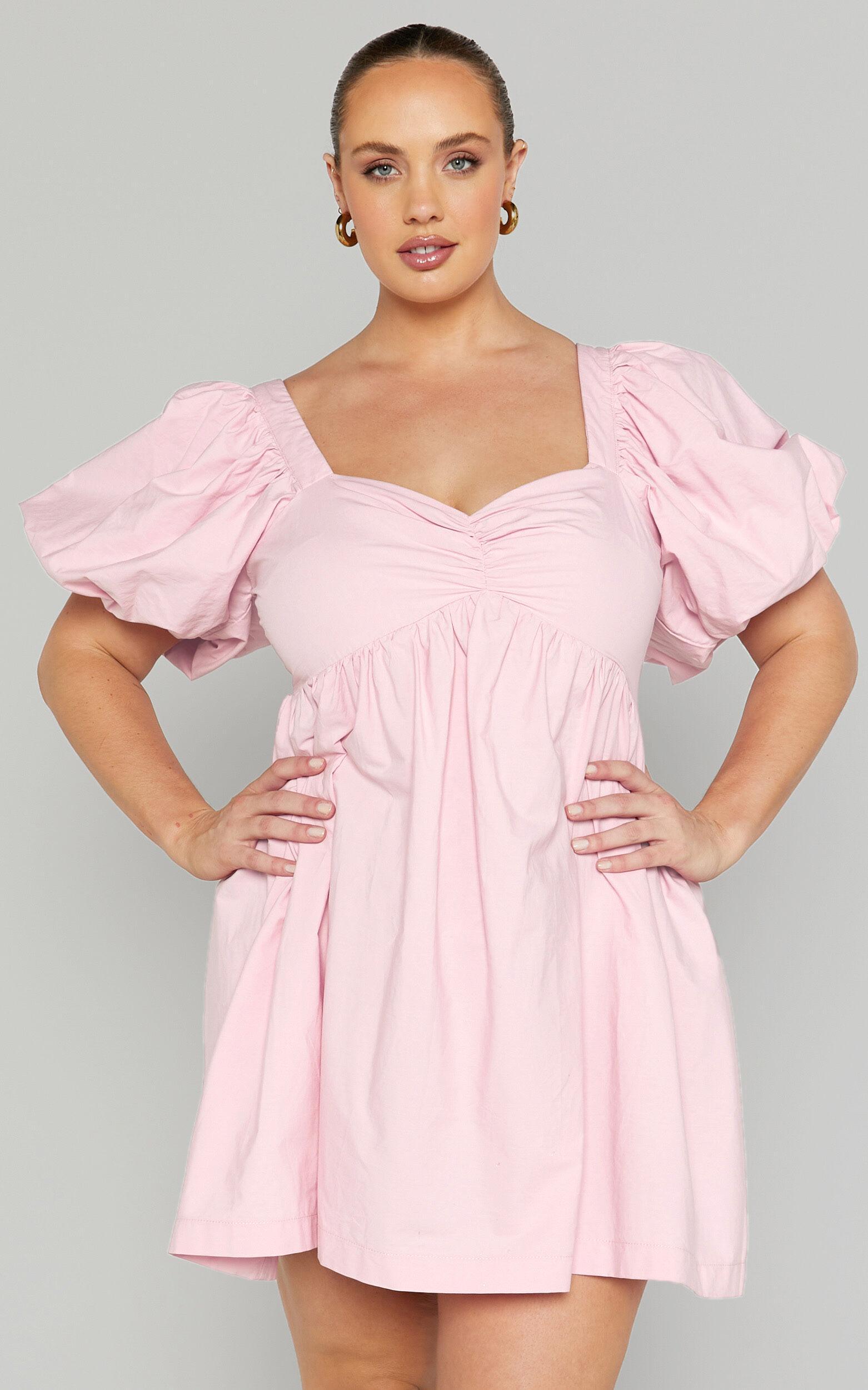 Vashti Mini Dress - Puff Sleeve Sweetheart Dress in Light Pink Product Image