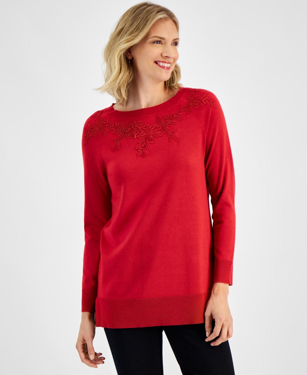 Jm Collection Womens Applique Boat-Neck Sweater, Created for Macys Product Image