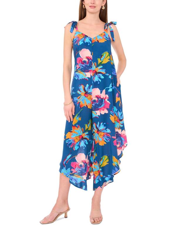 Vince Camuto Womens Floral Tie-Shoulder Angled Hem Jumpsuit Product Image