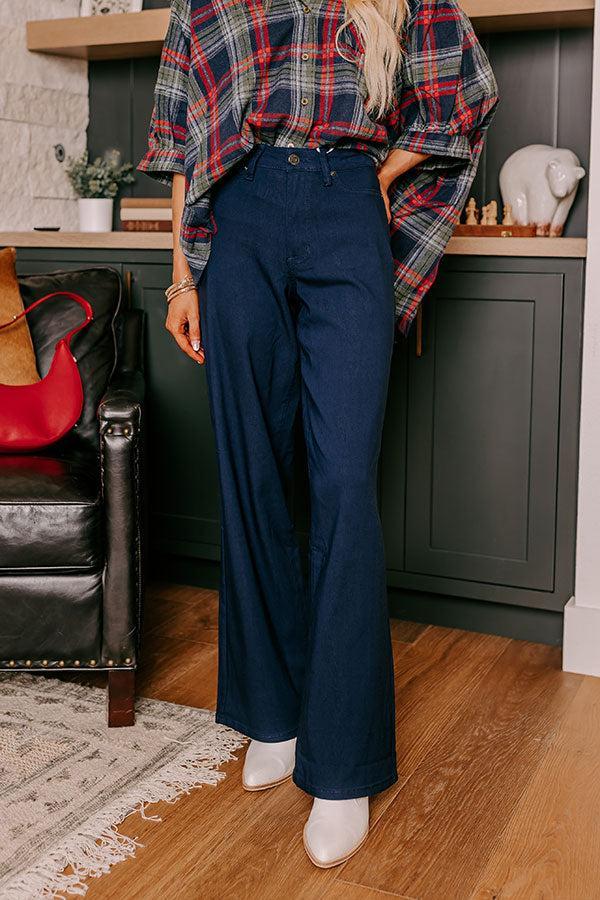 The Phoebe High Waist Wide Leg Pants in Navy Product Image