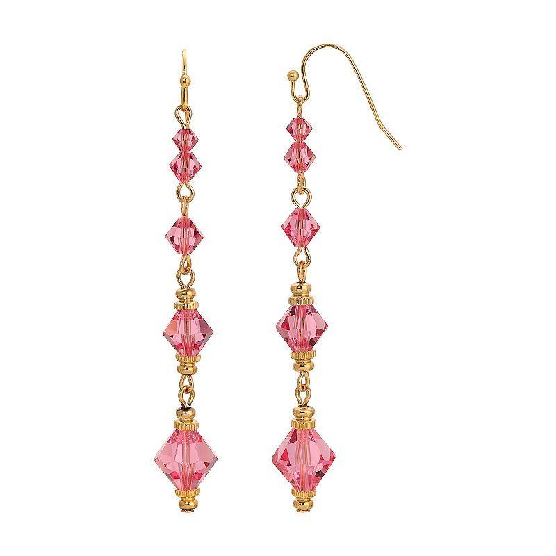 1928 Gold Tone Pink Crystal Long Wire Earrings, Womens Product Image