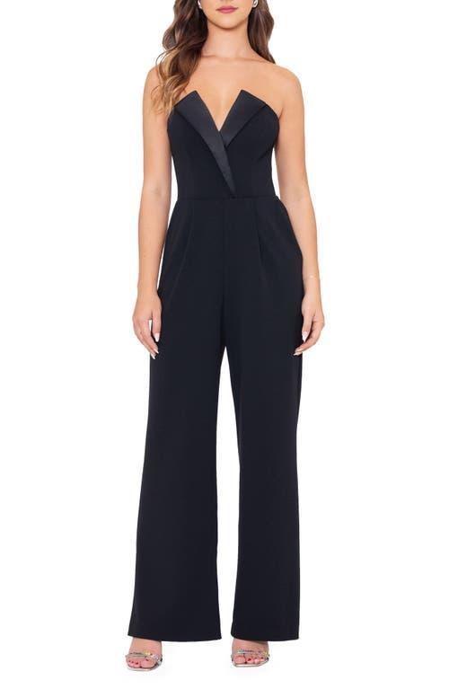 Betsy & Adam Long Jumsuit Strapless Tuxedo Black) Women's Dress Product Image