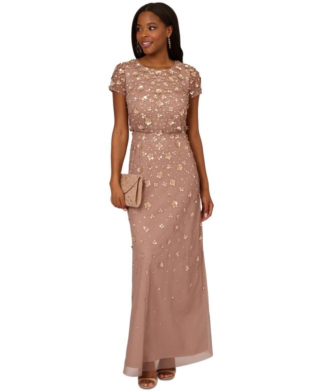 Adrianna Papell Womens 3D Embellished Blouson Gown Product Image