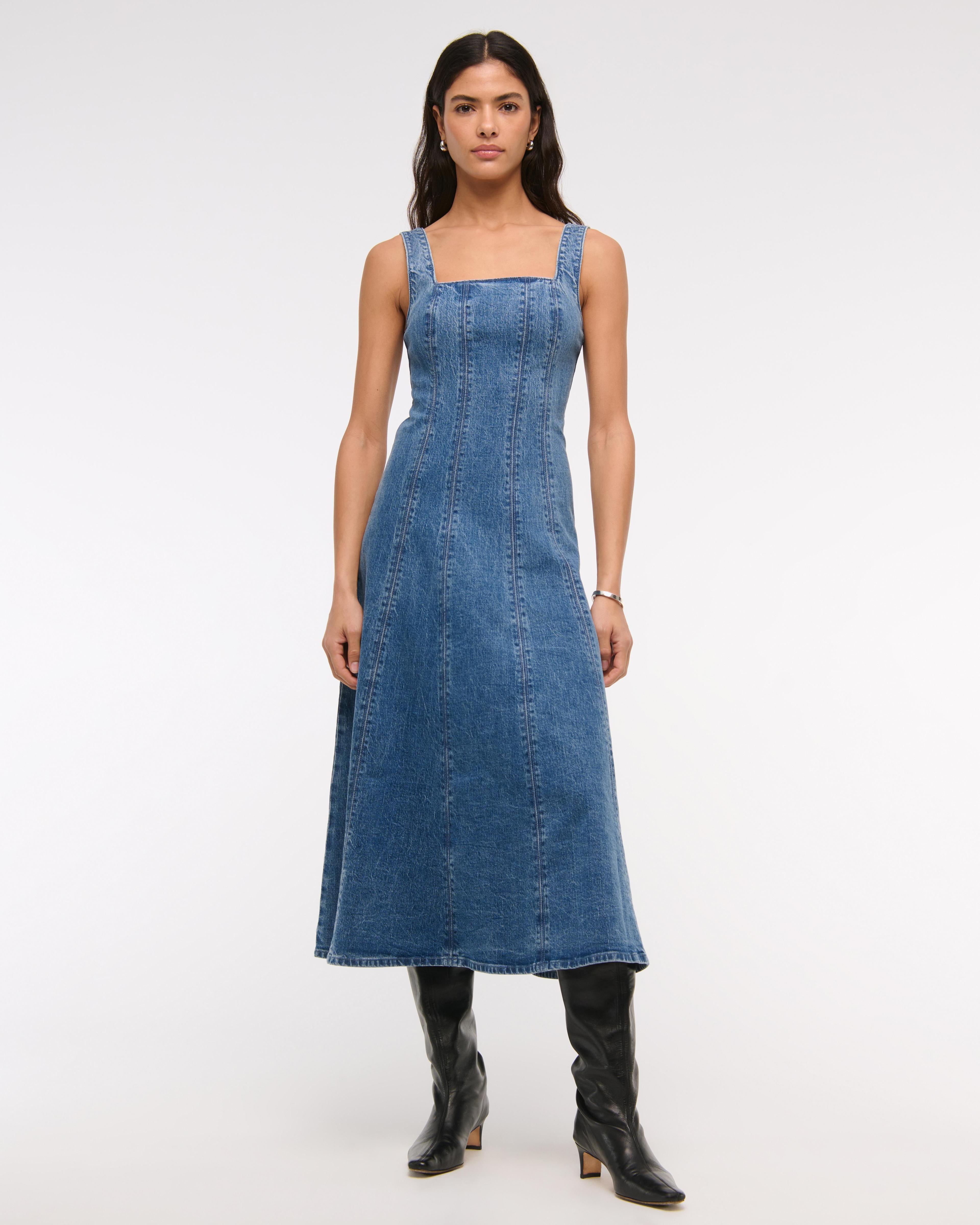 The A&F Mila Denim Midi Dress Product Image