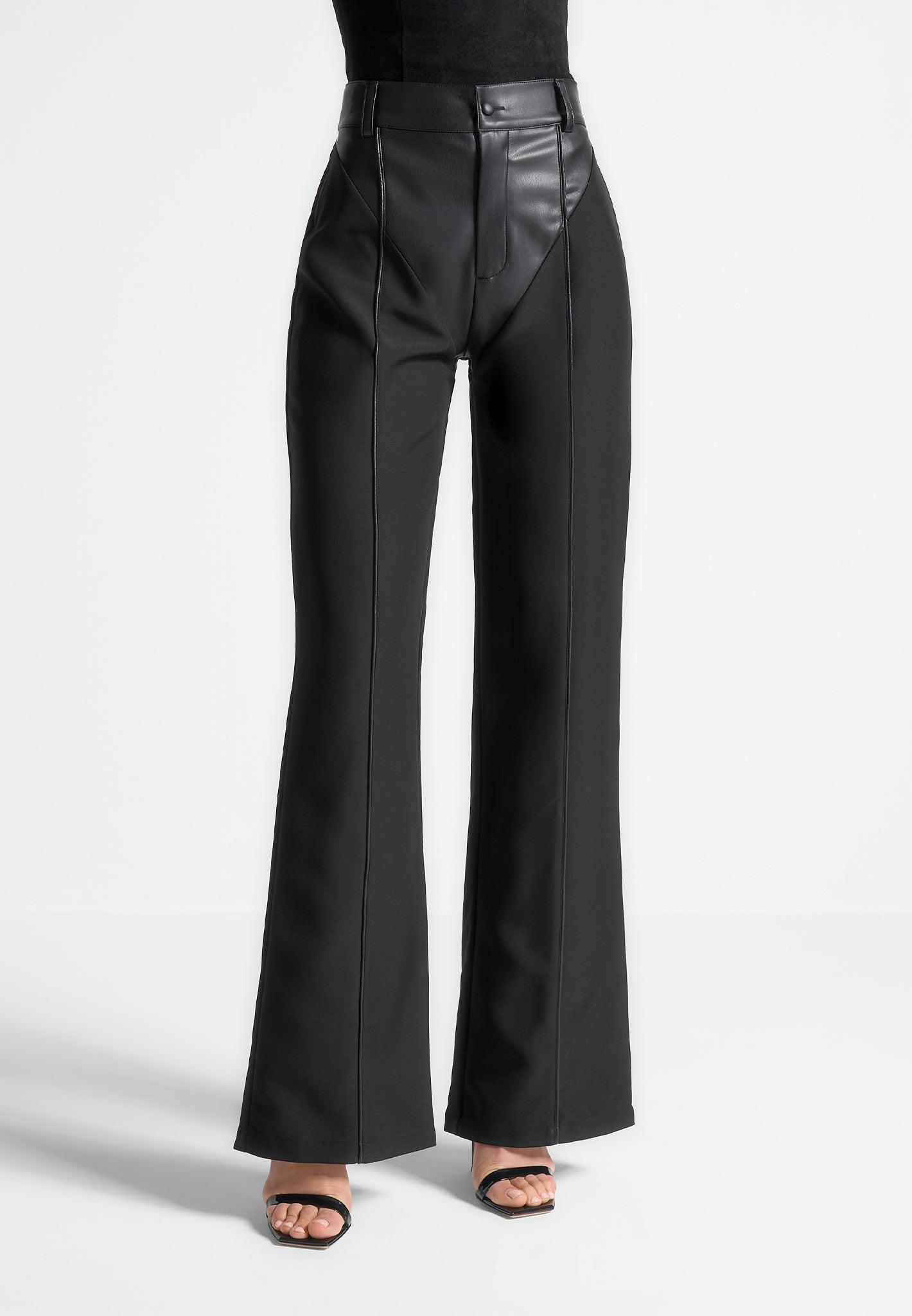 Vegan Leather & Woven Trousers - Black Female Product Image