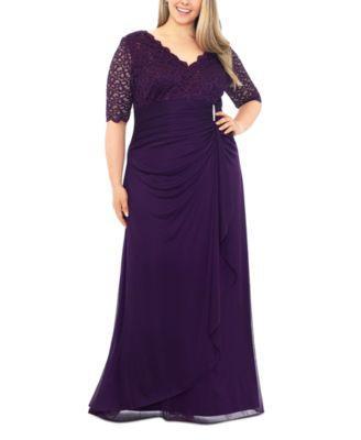 B & A by Betsy & Adam Plus Size V-Neck Gown Product Image