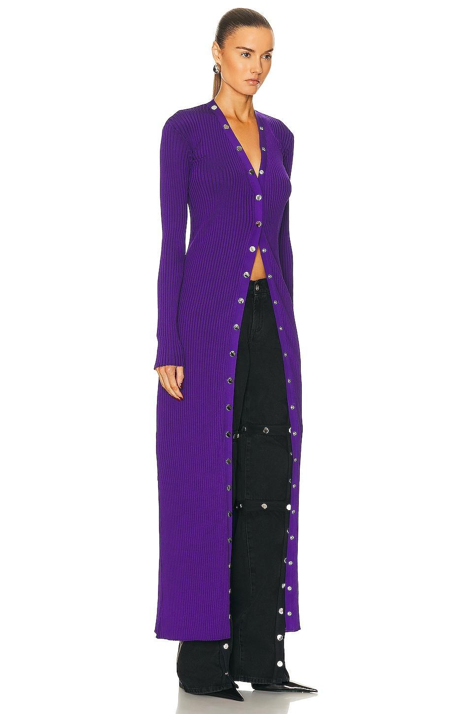 THE ATTICO Long Cardigan in Purple - Purple. Size 36 (also in 38, 40). Product Image