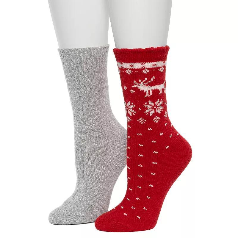 Womens Cuddl Duds 2-Pack Plushfill Scallop Snowflake Reindeer Crew Socks Red Pepper Product Image