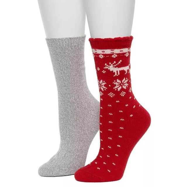 Womens Cuddl Duds 2-Pack Plushfill Scallop Snowflake Reindeer Crew Socks Red Pepper Product Image