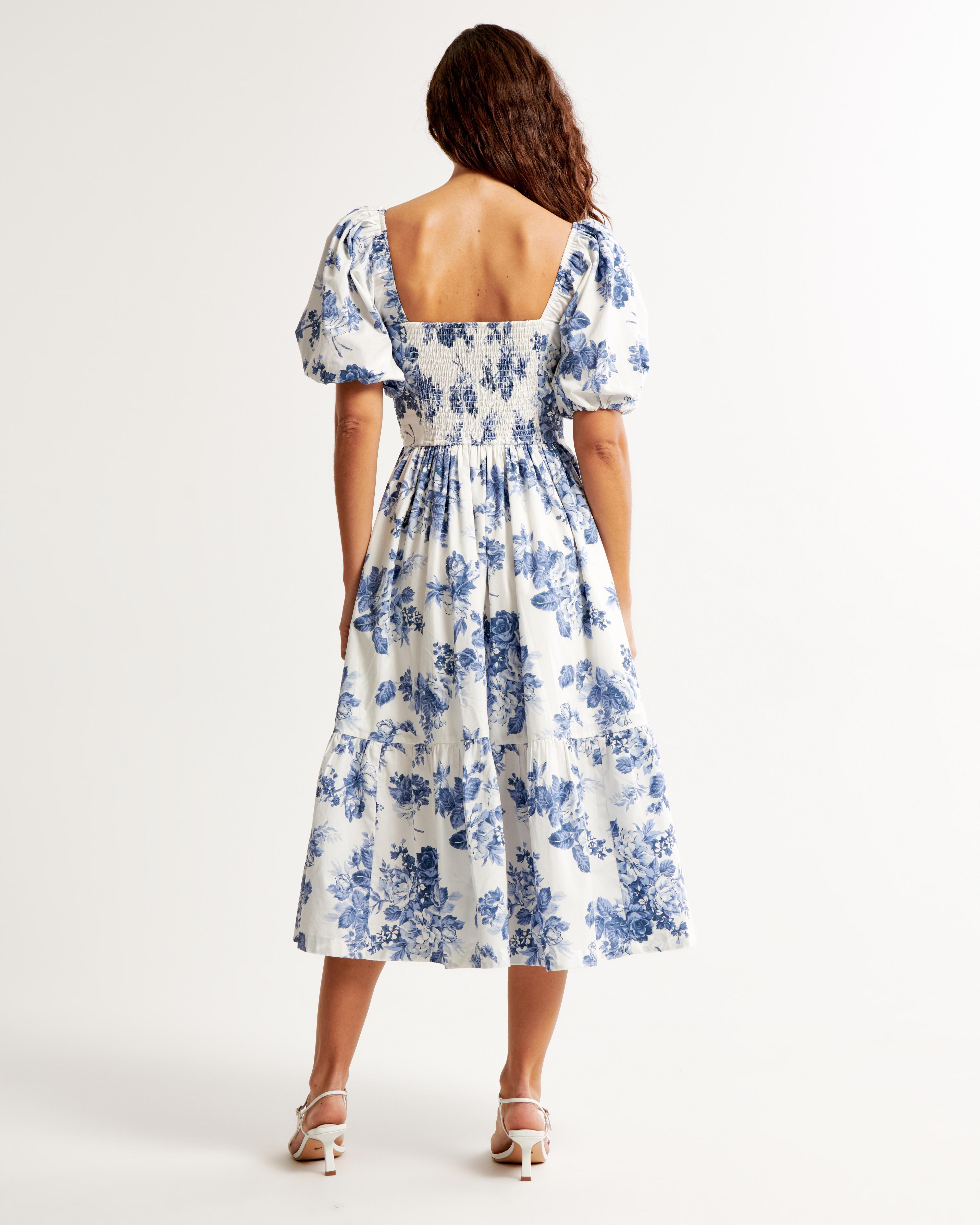 The A&F Emerson Poplin Puff Sleeve Midi Dress Product Image