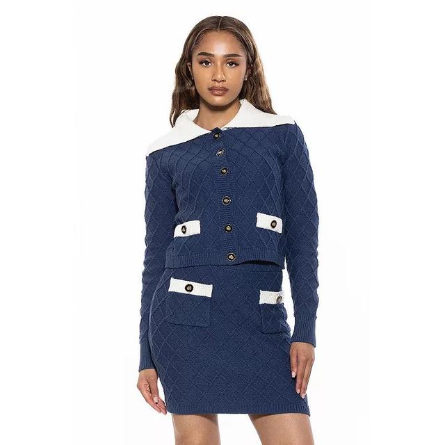 Womens ALEXIA ADMOR Alina Wide Contrast Collared Knit Cardigan Blue Blue Product Image