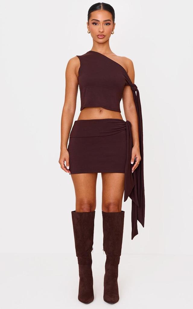 Petite Chocolate Contour Jersey Tie Detail Foldover Mini Skirt Product Image