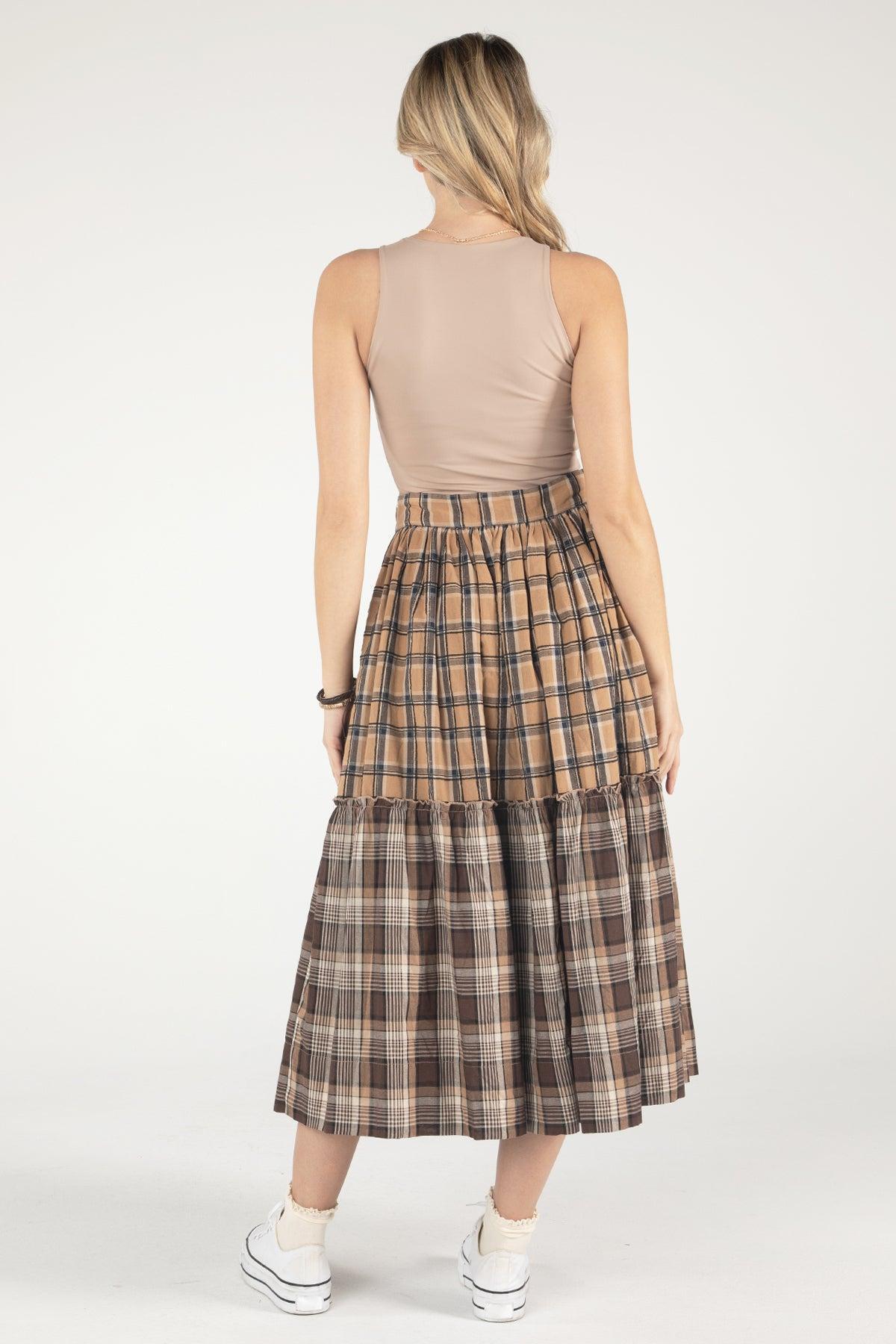 Mixed Plaid Midi Skirt Product Image