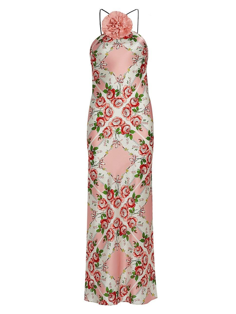 Womens Floral Silk Bias-Cut Halter Gown Product Image