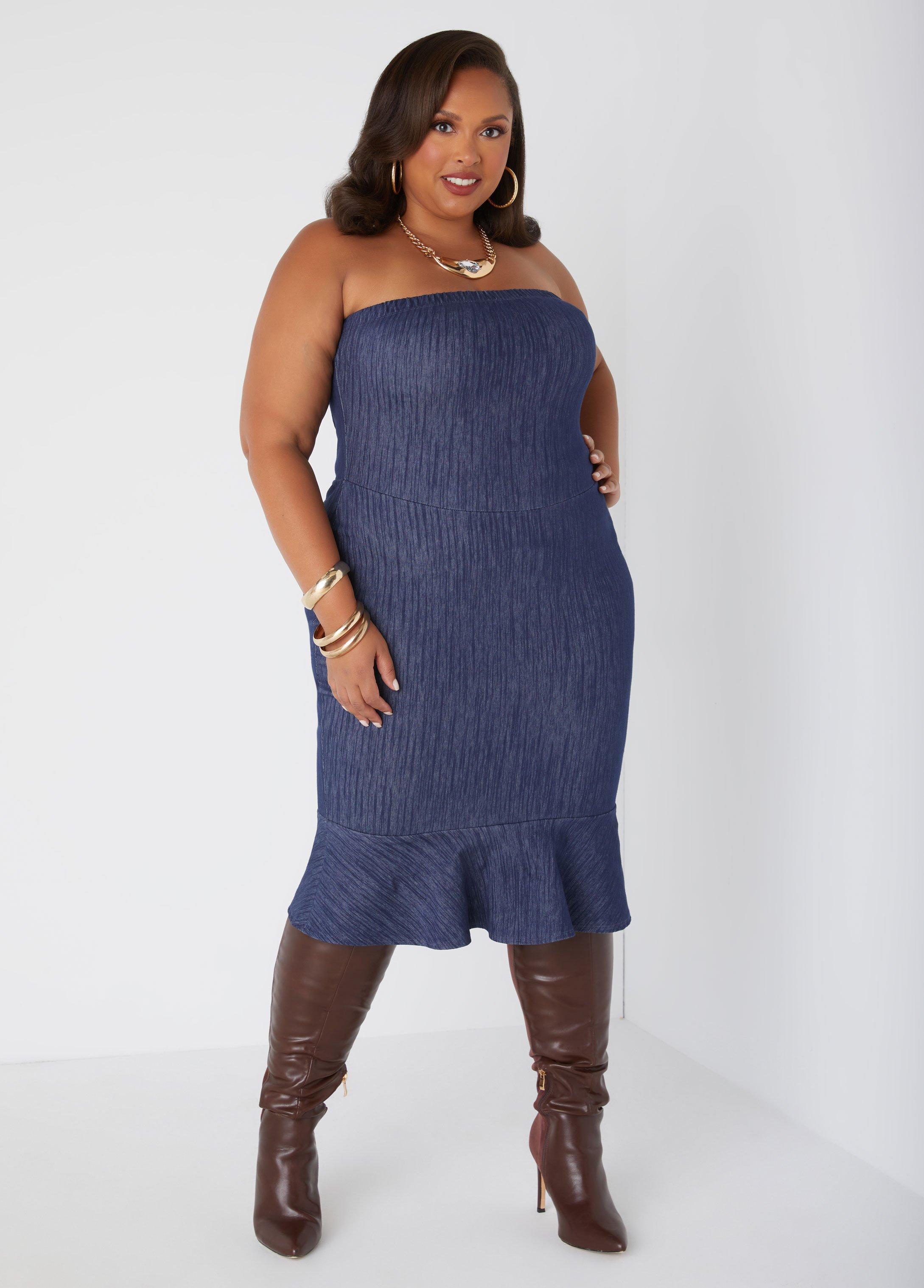 Plus Size Strapless Textured Denim Dress Ashley Stewart product image