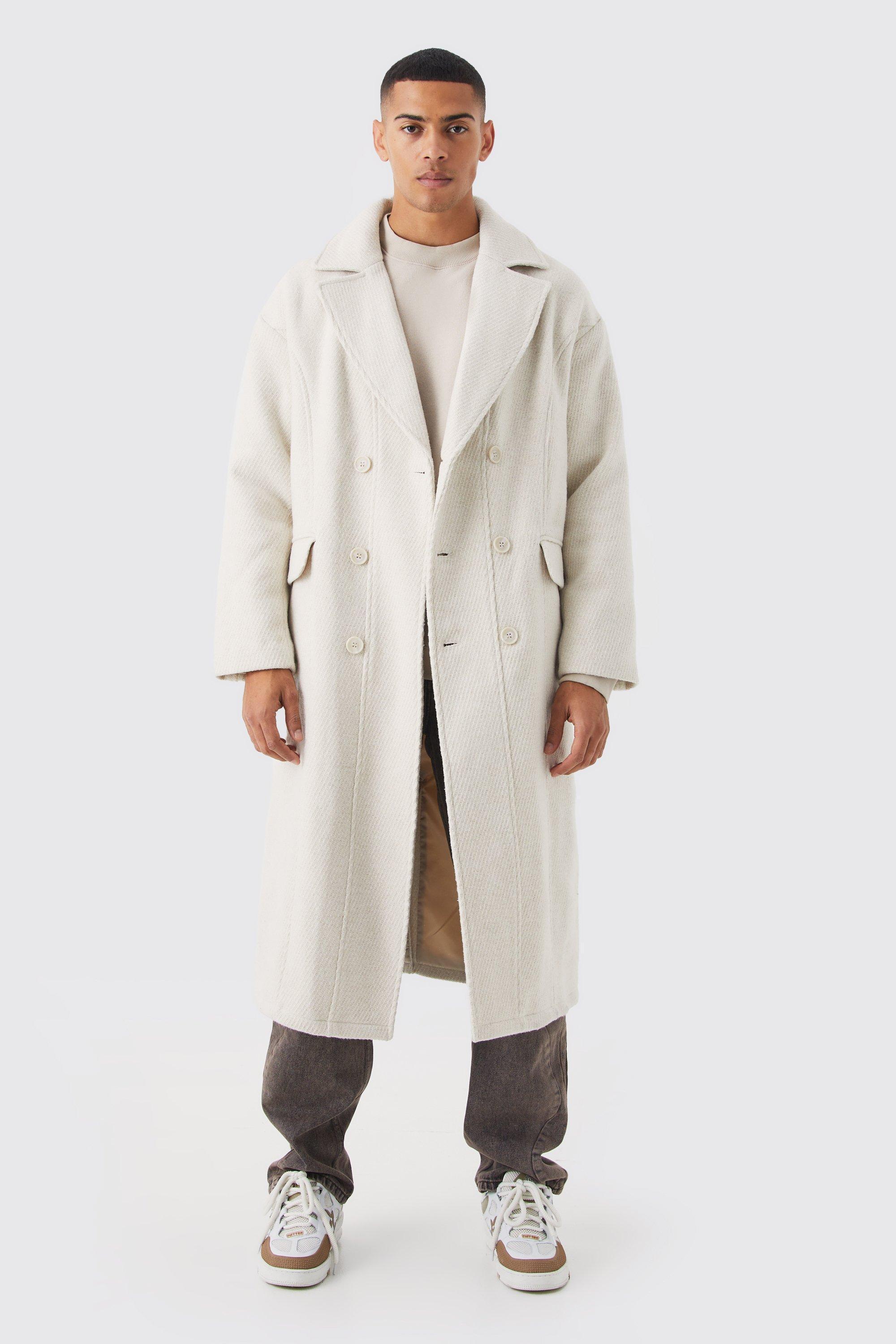 Wool Look Double Breasted Textured Overcoat | boohooMAN USA Product Image