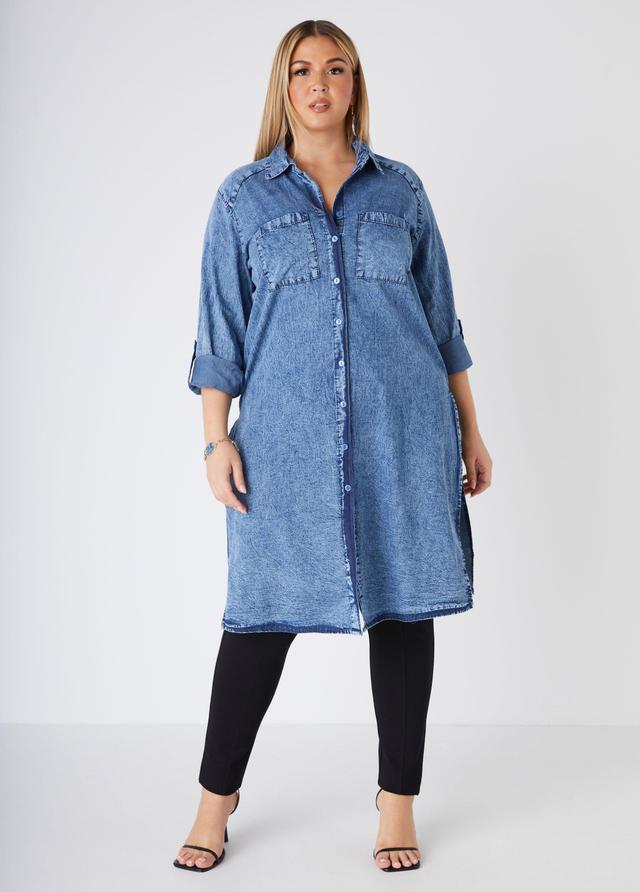 Plus Size Stonewash Chambray Duster Shirt Ashley Stewart Product Image