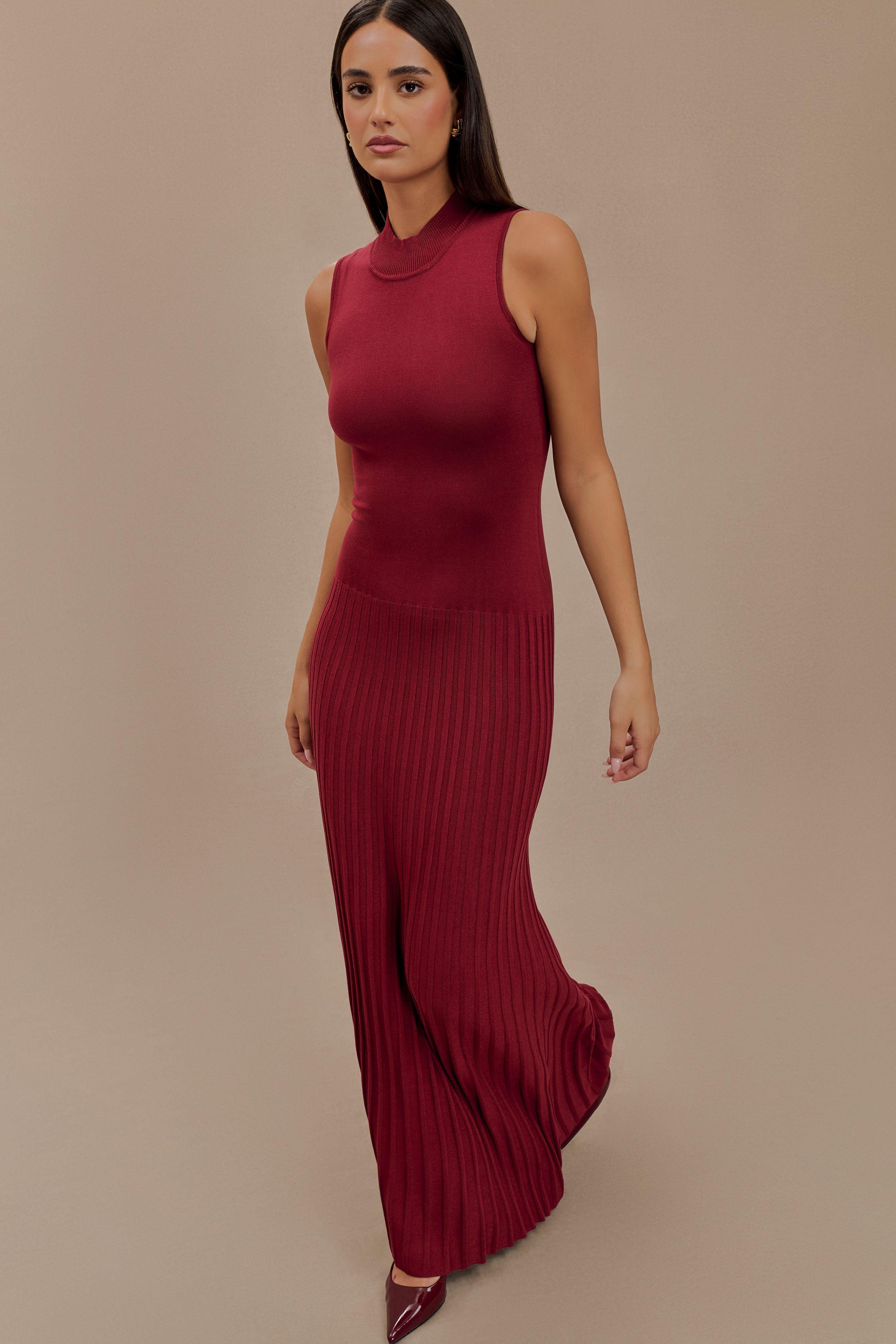 Mavis High Neck Pleated Maxi Dress - Mahogany Product Image