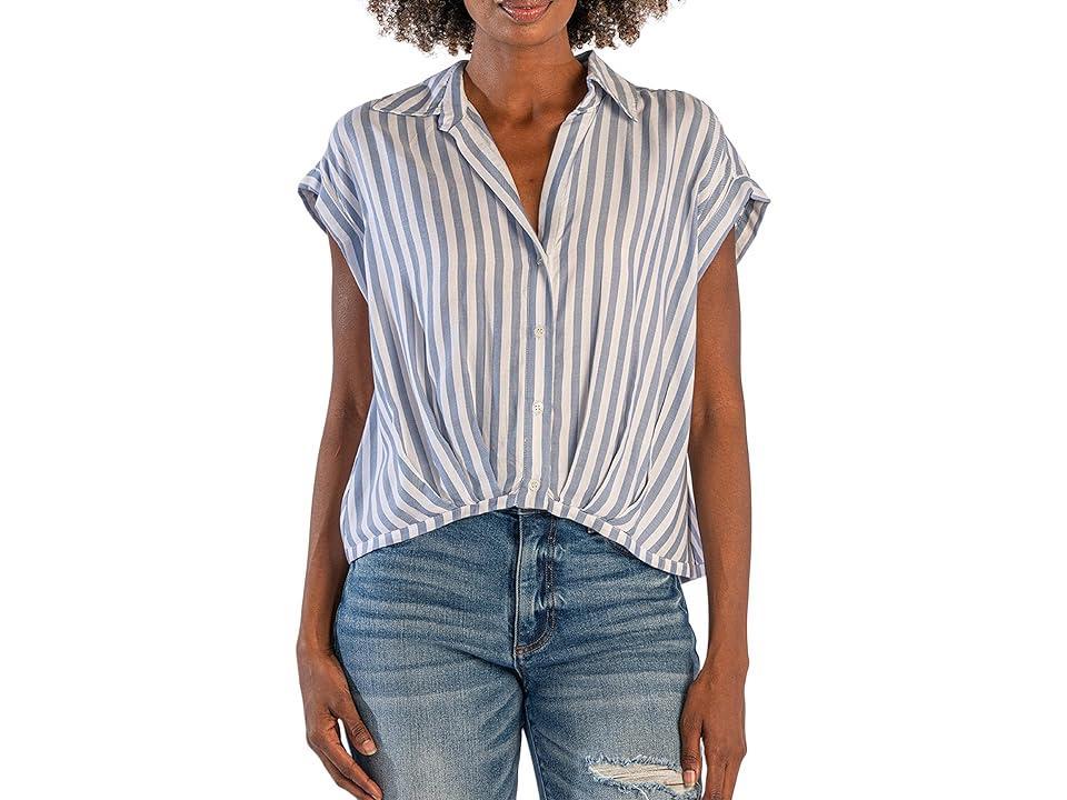 KUT from the Kloth Gaia- Pleated Top With Short Cuffed Sleeves White) Women's Clothing product image