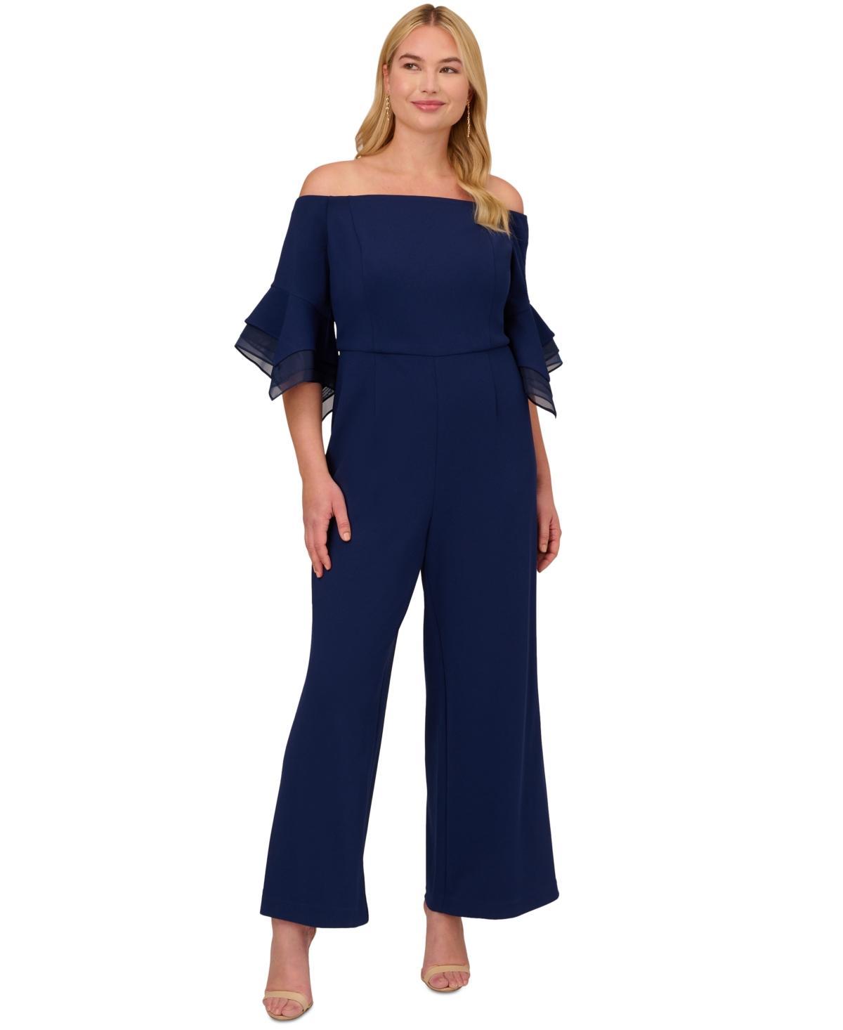 Adrianna Papell Off the Shoulder Wide Leg Organza Crepe Jumpsuit Product Image