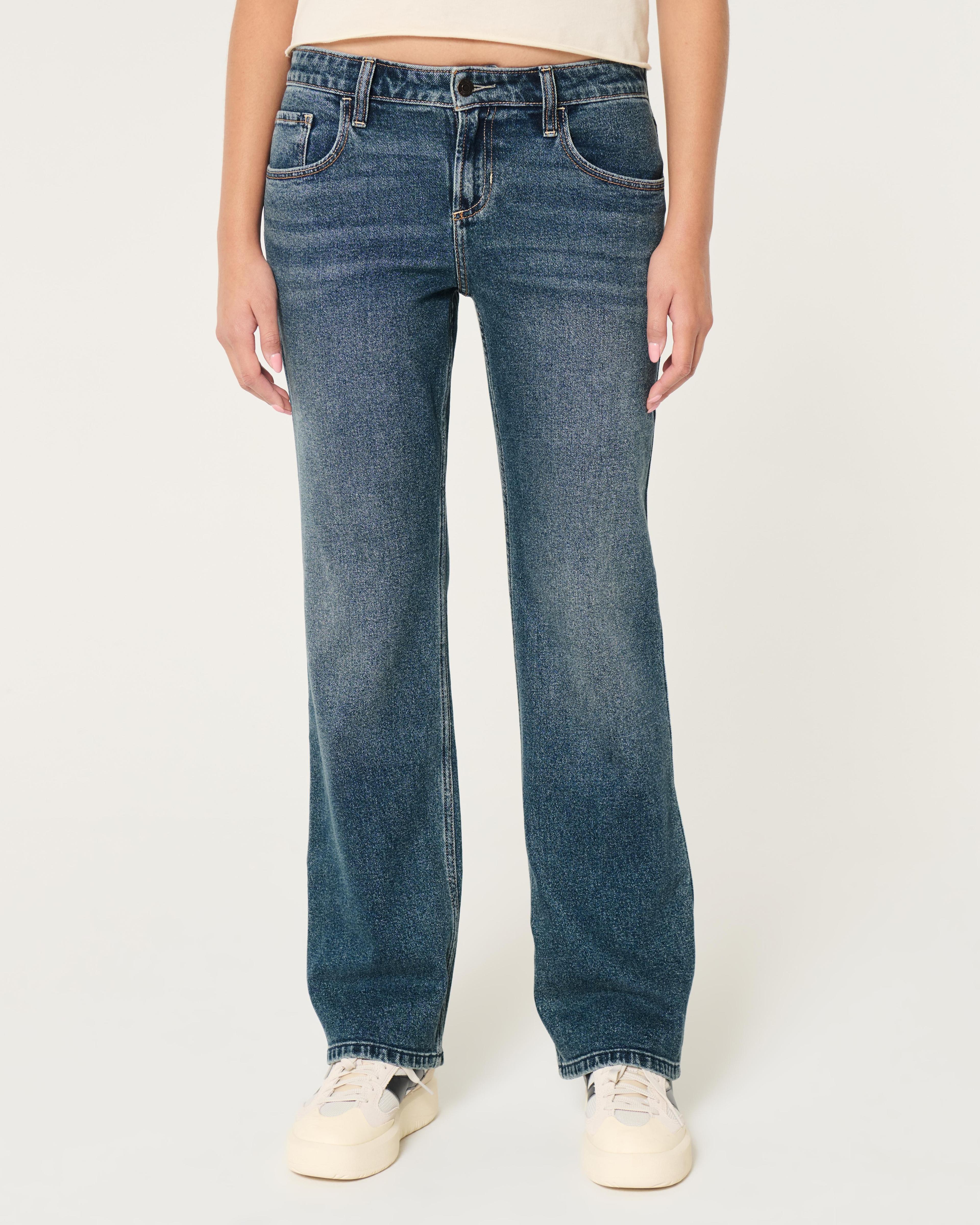 Low-Rise Dark Wash Relaxed Straight Jeans Product Image