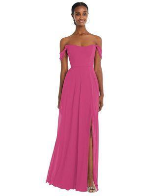 Off-the-Shoulder Basque Neck Maxi Dress with Flounce Sleeves Product Image