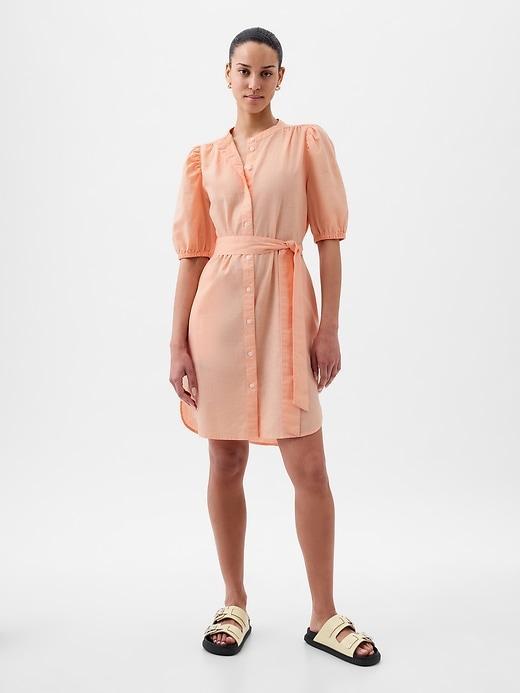 Linen-Cotton Puff Sleeve Mini Shirtdress product image