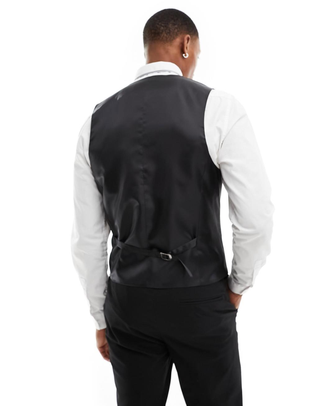 ASOS DESIGN skinny suit vest in black Product Image