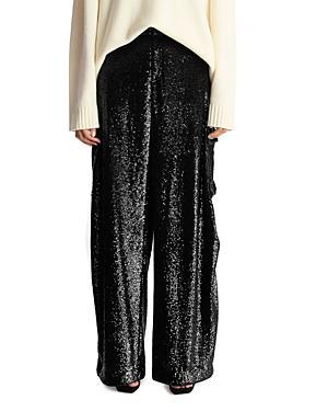 Womens Sequin Wide-Leg Cargo Pants Product Image