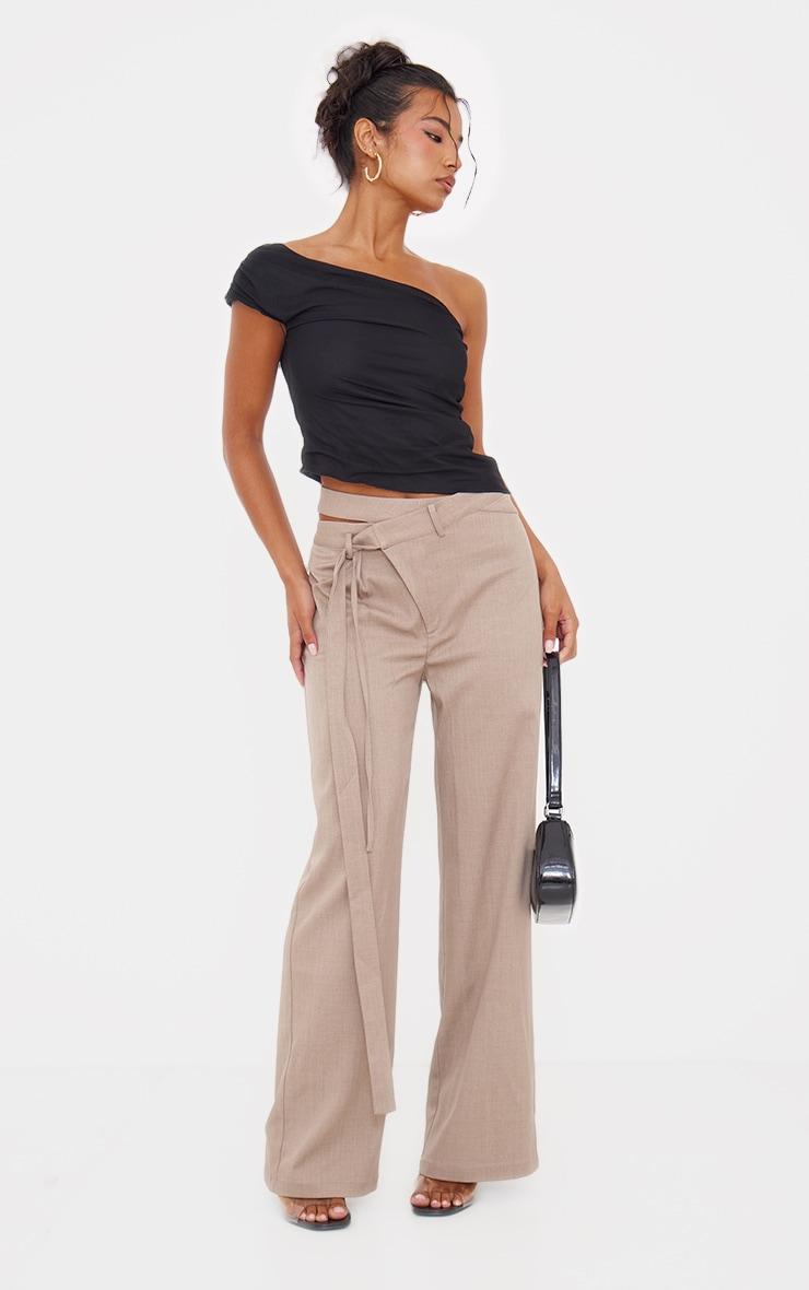  Taupe Premium Crossover Waistband Detail Tailored Trouser Product Image