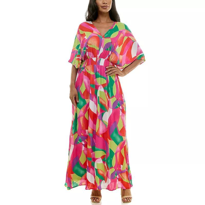 Womens Nina Leonard Print Smocked-Waist Maxi Dress Product Image