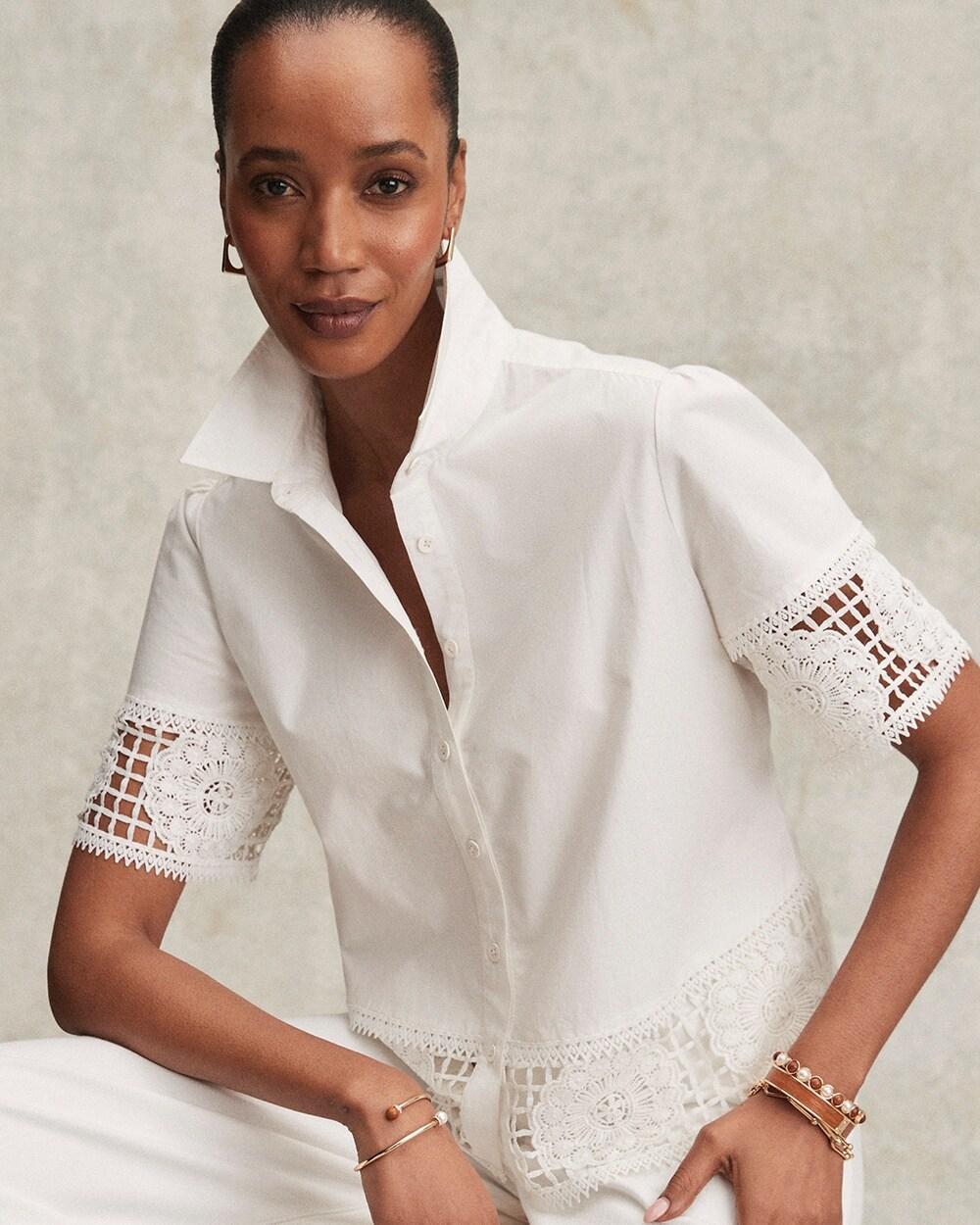 Women's Poplin Crochet Trim Top Product Image