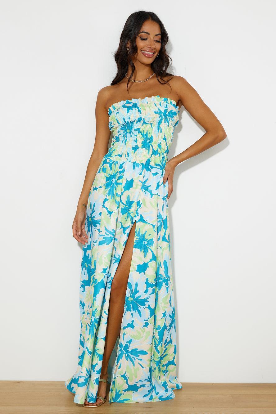 RUNAWAY Rylee Maxi Dress Teal Floral Product Image