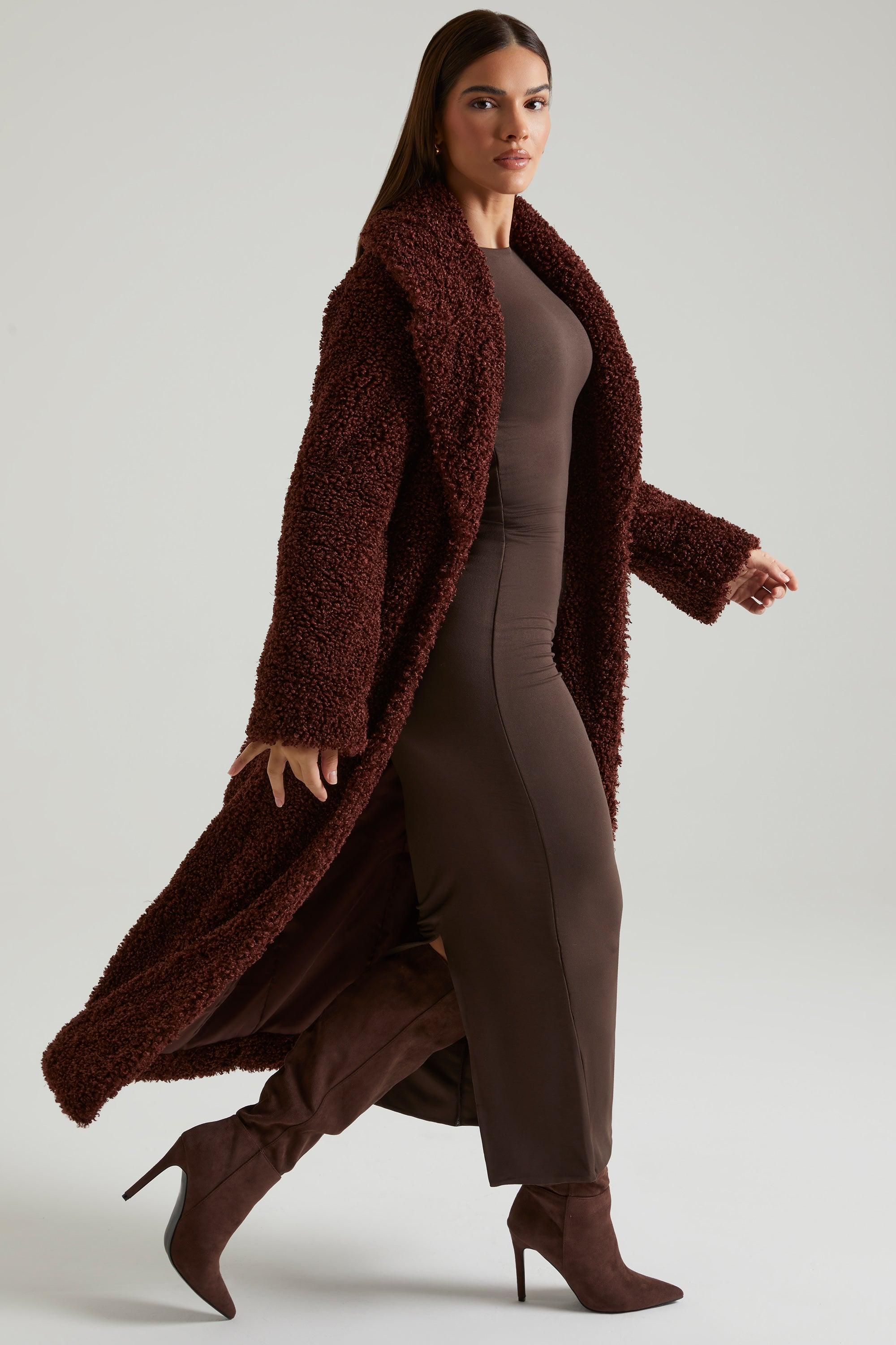 Long Shearling Coat in Brown Product Image