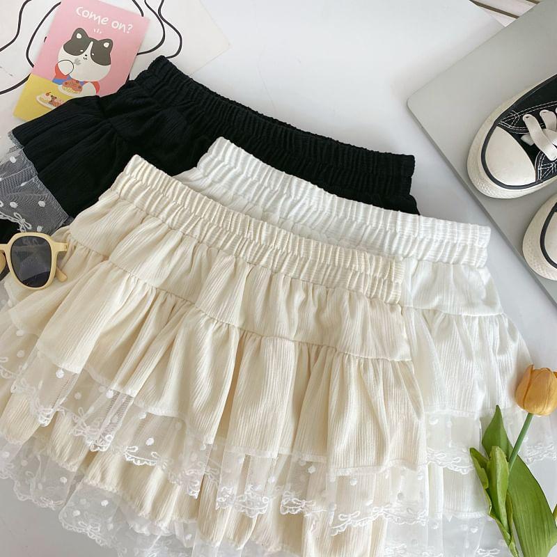 High Waist Ruffle Trim Mini A-Line Skirt Product Image