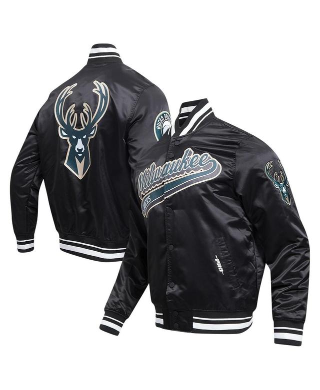 Mens Pro Standard Black Milwaukee Bucks Script Tail Full-Snap Satin Varsity Jacket Product Image