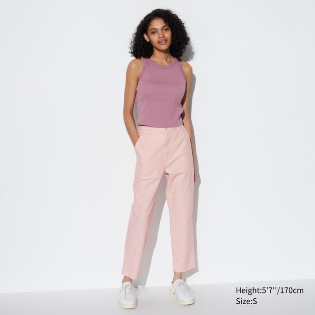 Womens Linen Cotton Tapered Pants Pink 2XS UNIQLO US Product Image