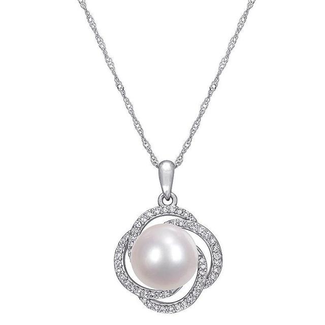 Stella Grace 14k White Gold 1/4 Carat T.W. Diamond & Freshwater Cultured Pearl Pendant, Womens Product Image