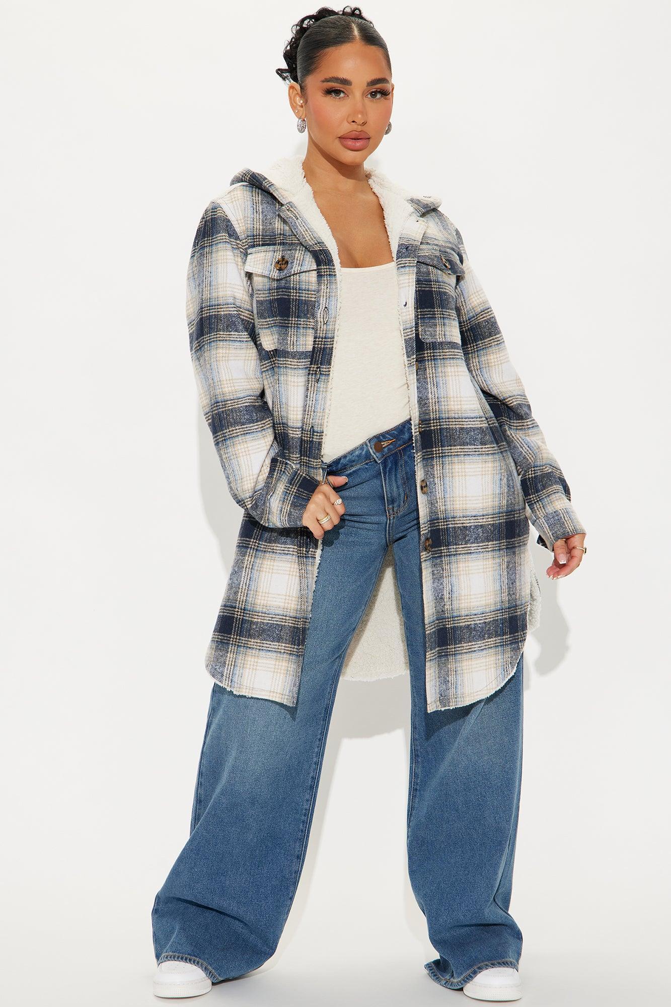 Charlotte Plaid Sherpa Lined Shacket - Navy/combo Product Image